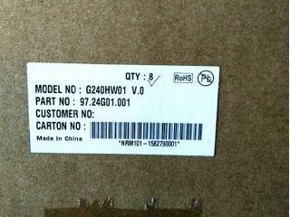 RGB 24 Zoll 300cd/m2 91PPI TFT LCD-Panel G240HW01 V0 89/89/89/89 (Typ.)